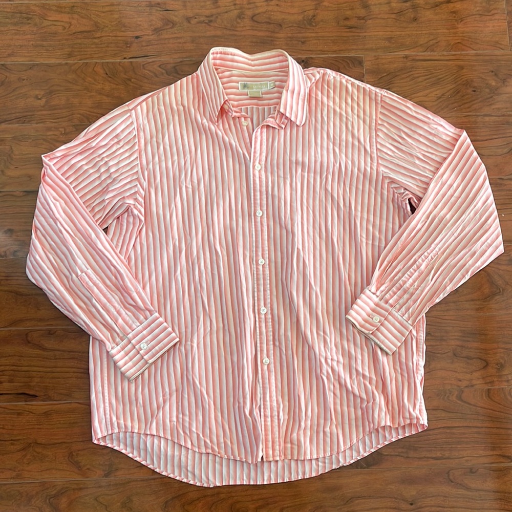 Micheal Kors Men's Salmon Color Long Sleeve Button Down Dress Shirt